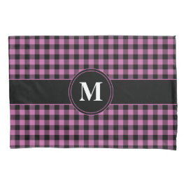Funda De Cojín Elegante Monograma Rosa Gingham