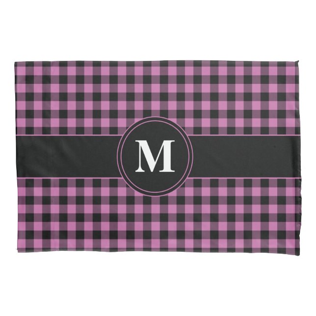 Funda De Cojín Elegante Monograma Rosa Gingham (Anverso)