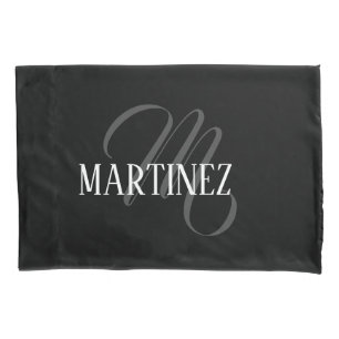 Funda De Cojín Elegante Negro Apellido Personalizado   Nombre