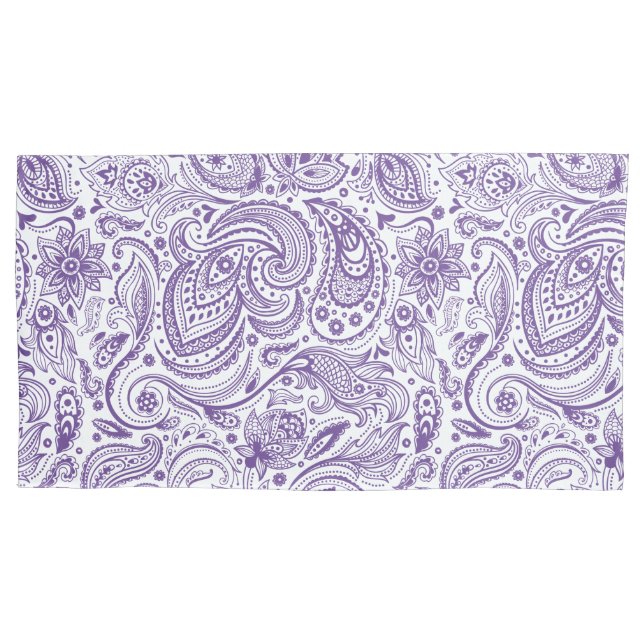 Funda De Cojín Elegante Paisley floral blanca y morada (Anverso)