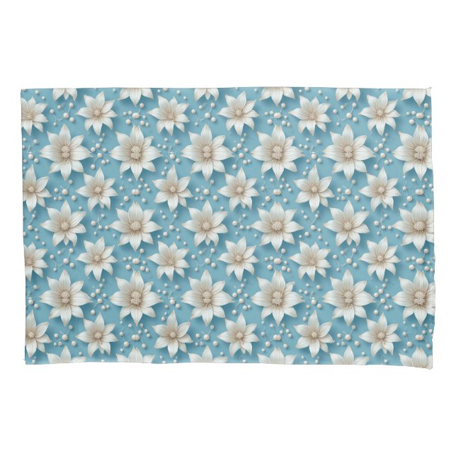 Funda De Cojín Elegante patrón de flores blancas con perlas (Anverso)