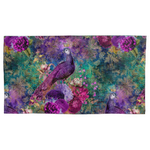 Funda De Cojín Elegante pavoreal floral púrpura turquesa