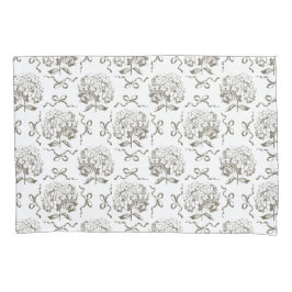 Funda De Cojín Elegante Preppy Hydrangea Bow Beige Toile Pattern