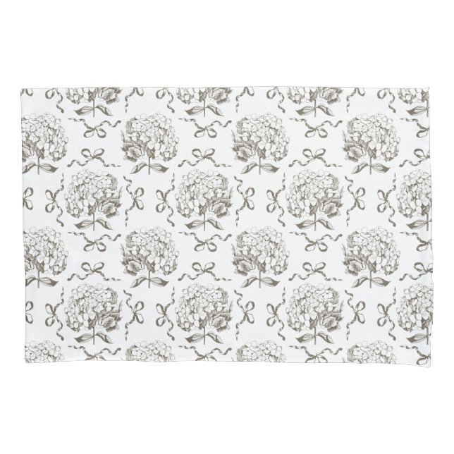 Funda De Cojín Elegante Preppy Hydrangea Bow Beige Toile Pattern (Anverso)