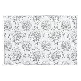 Funda De Cojín Elegante Preppy Hydrangea Bow Gray Toile