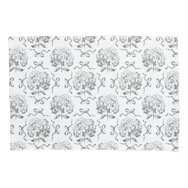 Funda De Cojín Elegante Preppy Hydrangea Bow Gray Toile (Anverso)