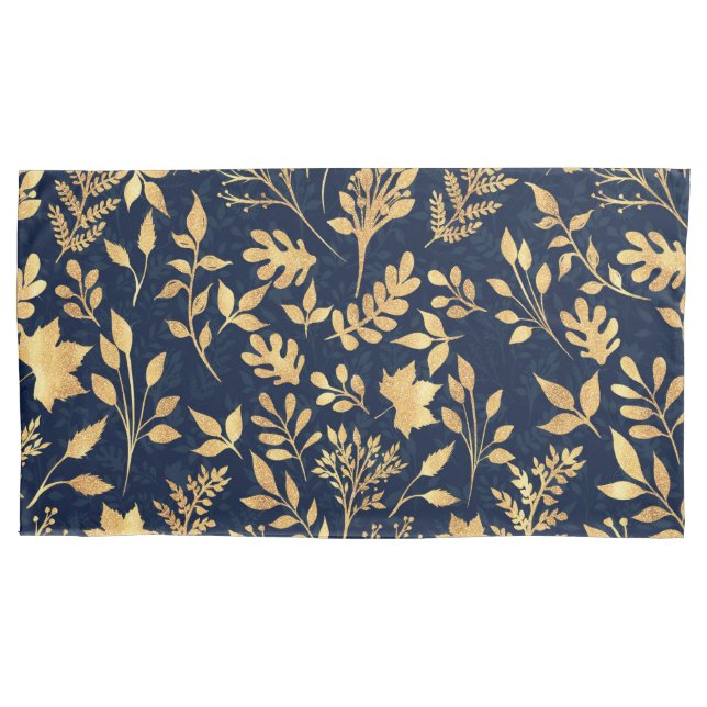 Funda De Cojín Elegante Purpurina dorado Foliage Navy-Blue Design (Anverso-izquierdo)