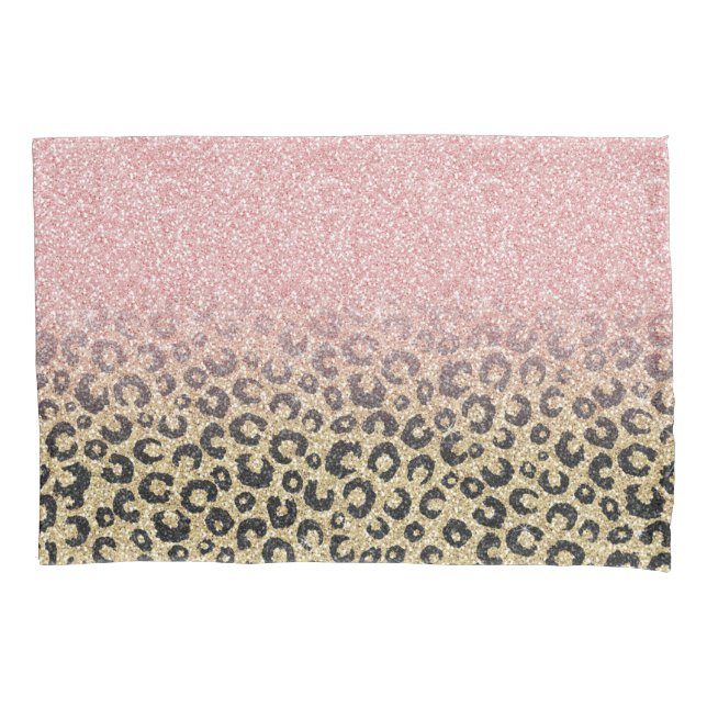 Funda De Cojín Elegante Rosa Purpurina dorado Leopardo negro (Anverso-izquierdo)