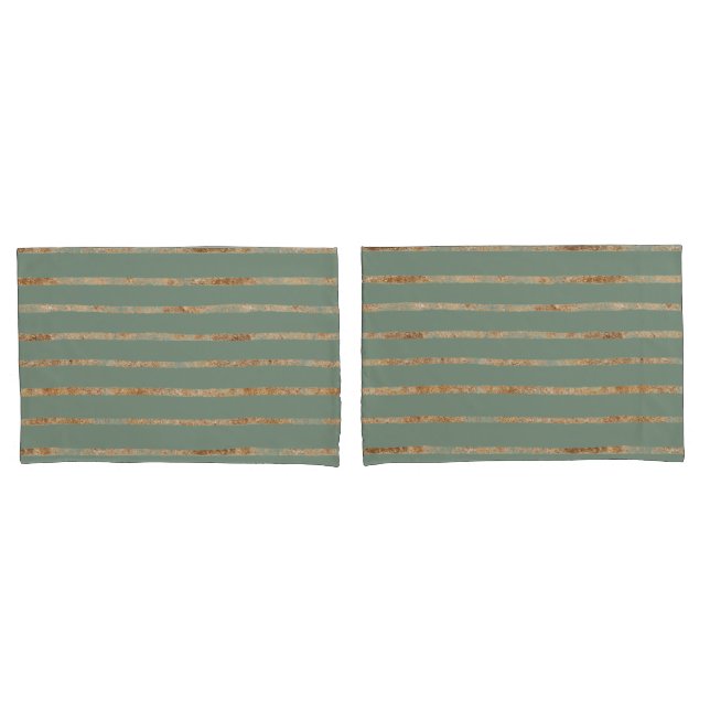 Funda De Cojín Elegante Sage Green Gold Stripe (Anverso - Set)