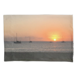 Funda De Cojín Elegante Sun Sunset Blue Ocean Sea Boats Tropical