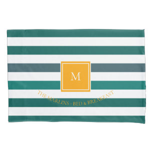 Funda De Cojín Elegante Verde azulado Blues White Striped Monogra