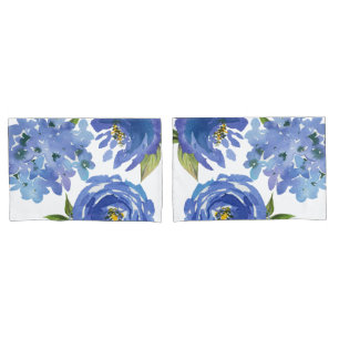 Funda De Cojín Elegantes pozos florales azules y flores de hidran