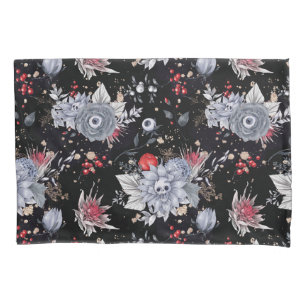 Funda De Cojín Elegantes Rosas de cráneo negro plateado