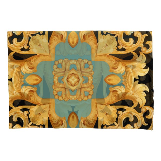 Funda De Cojín Elementos 3D del ornamento barroco dorado (Anverso)