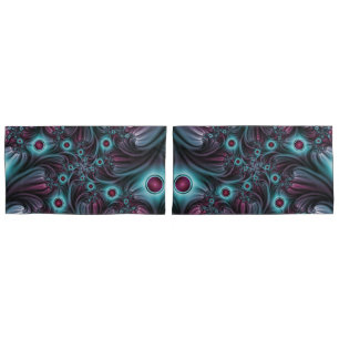 Funda De Cojín En profundidad Arte fractal rosa azul abstracto ab