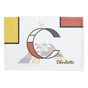 Funda De Cojín Encantador Neoplasticismo Monograma de Arte. Letra