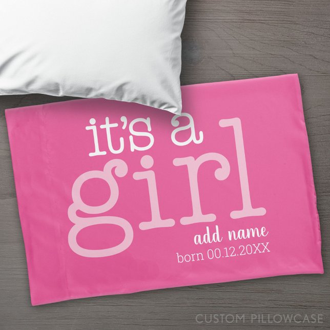 Funda De Cojín Es un Chica-moderno, caprichoso con fecha de nombr (Custom Pillowcase)