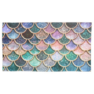 Funda De Cojín Escalas multicoloras de lujo de la sirena del