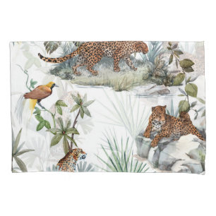 Funda De Cojín Escena tropical de color de agua de leopardo de la