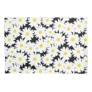 Funda De Cojín Espacio negativo Daisies amarillo blanco sobre neg