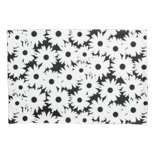 Funda De Cojín Espacios negativos Daisies blancos sobre negro