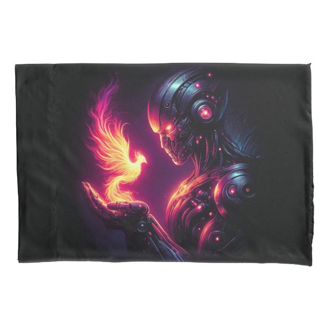 Funda De Cojín Espíritu de Fuego Fénix Robot Ciberfuturista (Anverso)