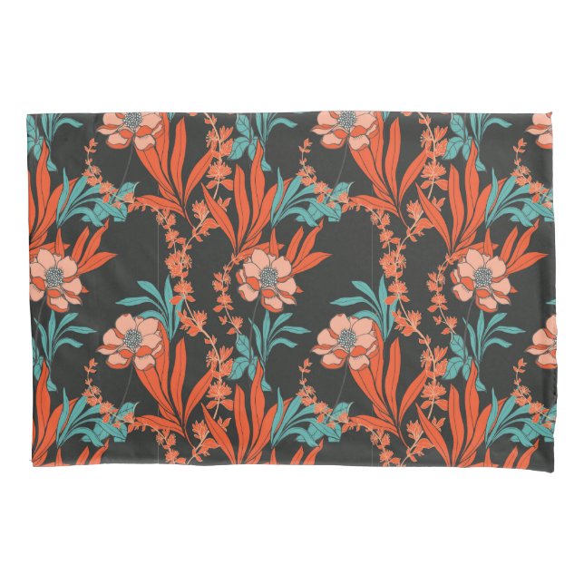 Funda De Cojín Estampado de flores abstracto anaranjado (Anverso-izquierdo)