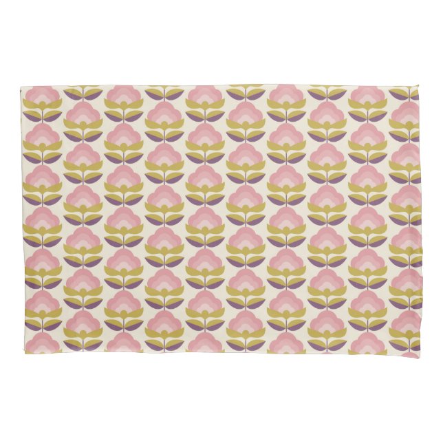 Funda De Cojín Estampado de flores rosado y púrpura retro (Anverso-izquierdo)