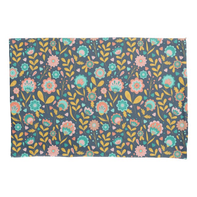 Funda De Cojín Estampado de plores del arte popular (Anverso-izquierdo)