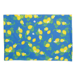 Funda De Cojín Estampado floral de limones azules y amarillos ver