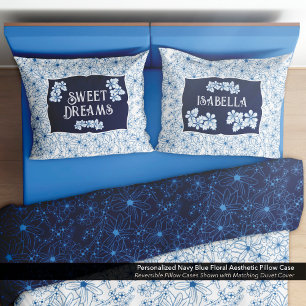 Funda De Cojín Estética floral azul marino personalizada