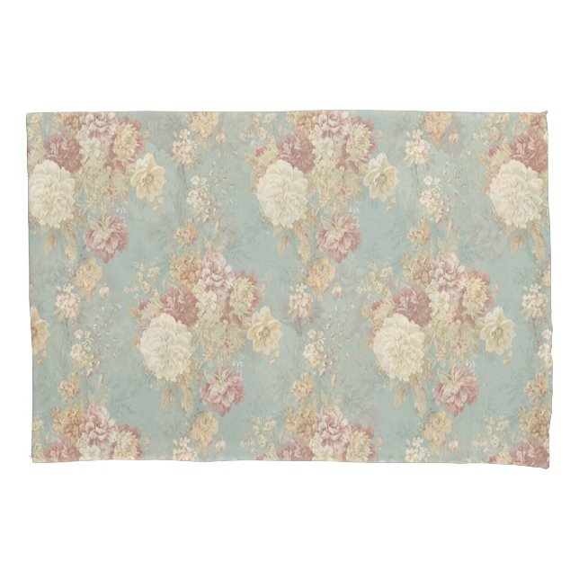 Funda De Cojín Estilo Shabby Chic Azul Blanco y Amarillo Floral (Anverso-izquierdo)