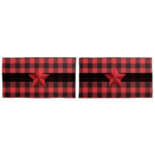 Funda De Cojín Estrella roja y negra de búfalo de estilo campestr