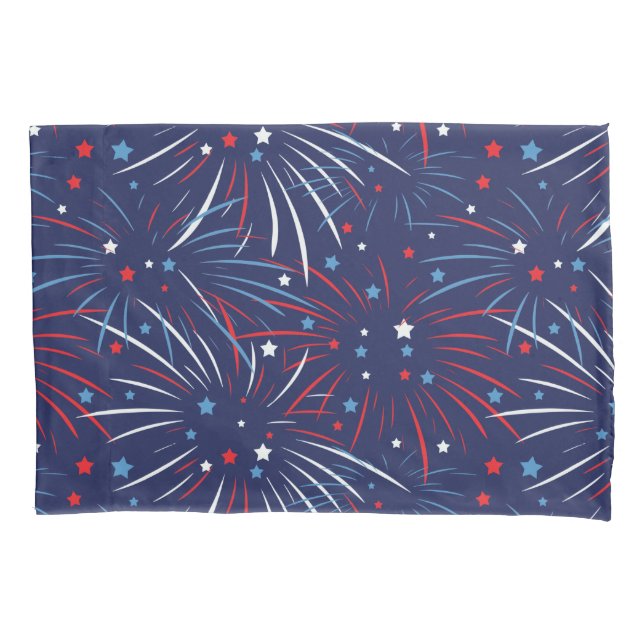 Funda De Cojín Estrellas de fuegos artificiales en azul rojo (Anverso-izquierdo)