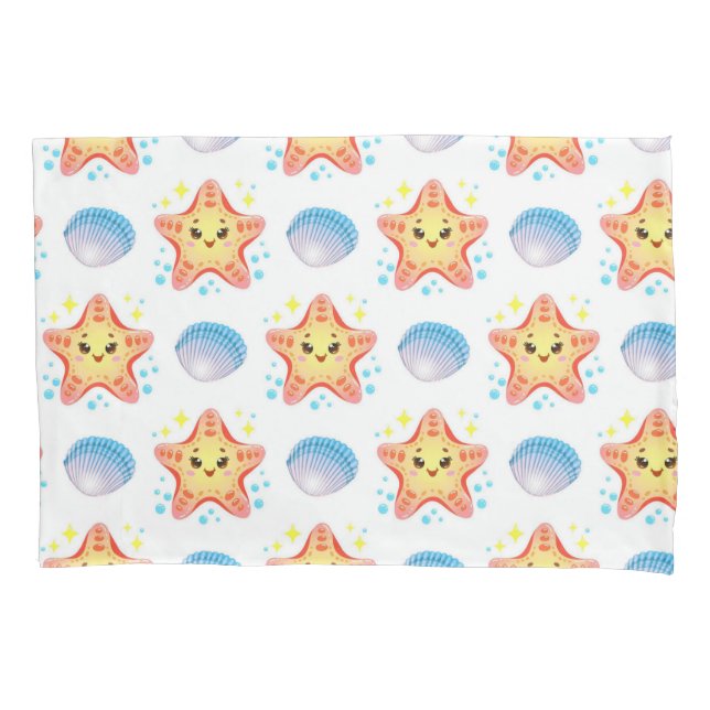 Funda De Cojín Estrellas de mar y conchas adorables (Anverso)