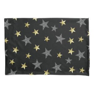 Funda De Cojín Estrellas de plata y oro Black Hollywood Star Glam