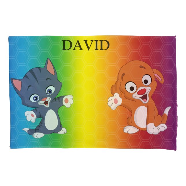 Funda De Cojín Estuche de almohada de arcoiris gatito y pimienta. (Anverso)