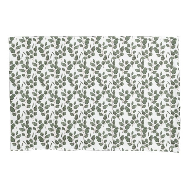 Funda De Cojín Eucalyptus Greenery Trendy Botánica Verde Blanco (Anverso-izquierdo)
