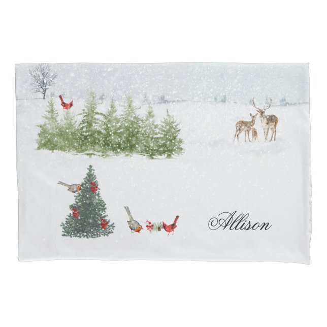 Funda De Cojín Familia Deer - Boda del paisaje natural invernal (Anverso)