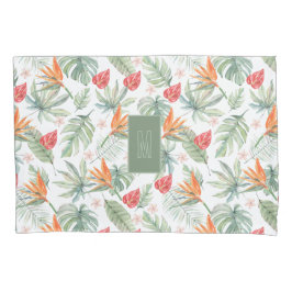 Funda De Cojín Fantasía de flor tropical con monograma
