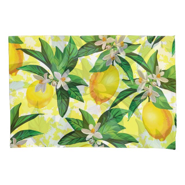 Funda De Cojín Fantasía de limón: Patrón floral creativo (Anverso)