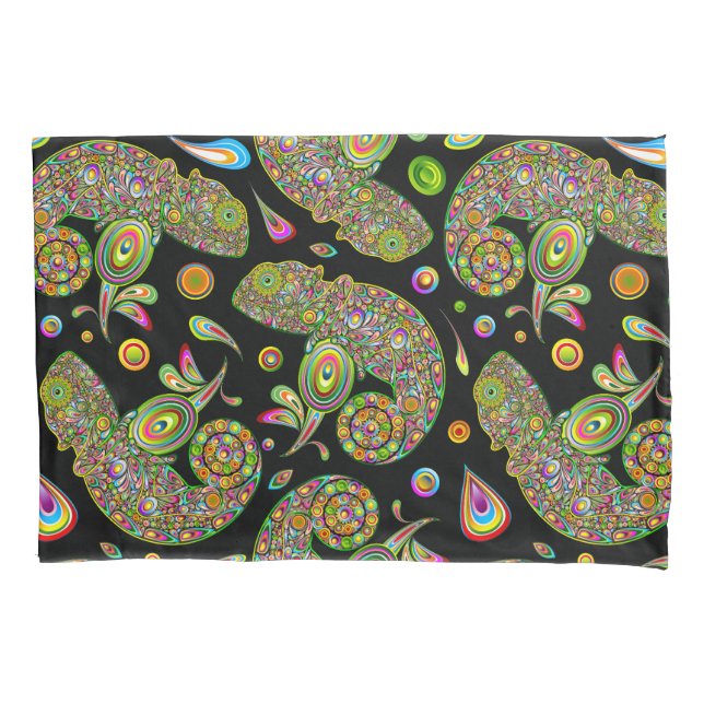 Funda De Cojín Fantasía psicodélica de Chameleon (Anverso)