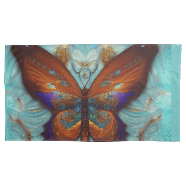 Funda De Cojín Fantasía Steampunk Naranja Mariposa Aqua Watercolo (Anverso-izquierdo)