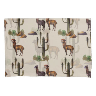 Funda De Cojín Fauna alpaca de Llama, patrón acuarela.
