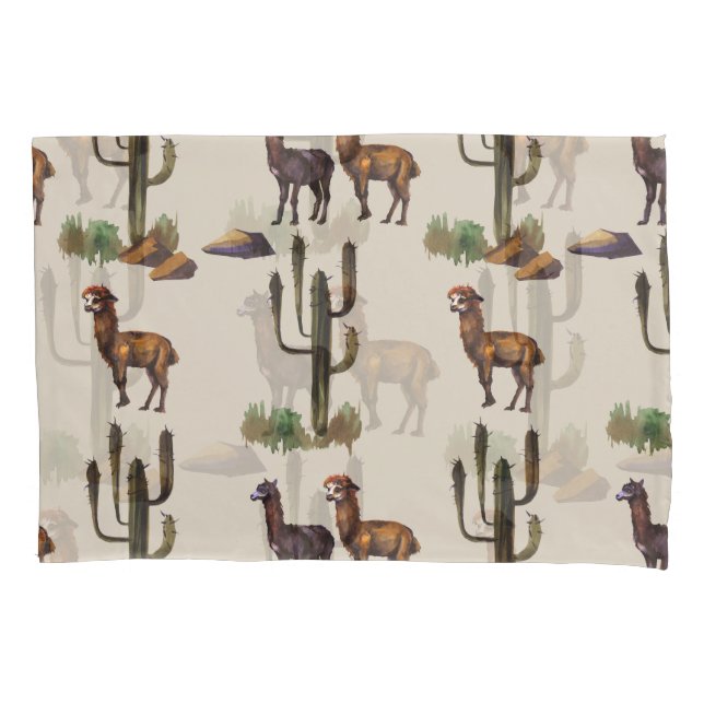 Funda De Cojín Fauna alpaca de Llama, patrón acuarela. (Anverso)