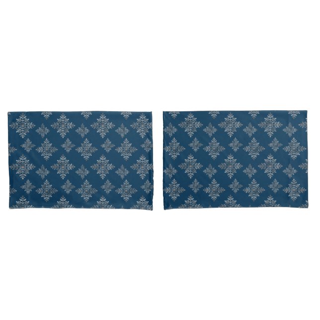 Funda De Cojín Faux Gray Relieve metalizado Snowflakes On Blue (R (Anverso - Set)