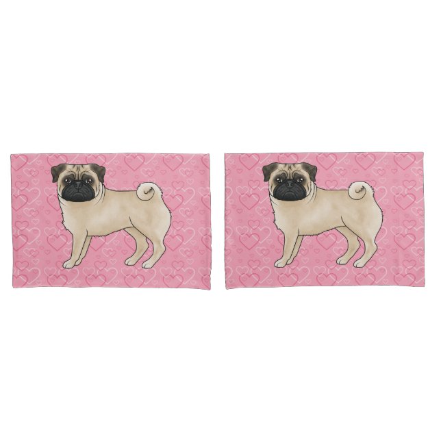 Funda De Cojín Fawn Pug Dog Personalizado Mops Pink Love Heart Pa (Anverso - Set)