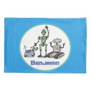 Funda De Cojín Felices robots lindos trío personalizado sobre fon