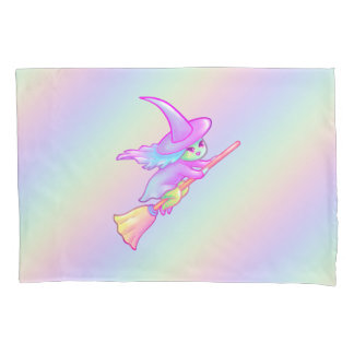 Funda De Cojín Feliz Bruja Volando Sobre El Dibujo De Palos De Al
