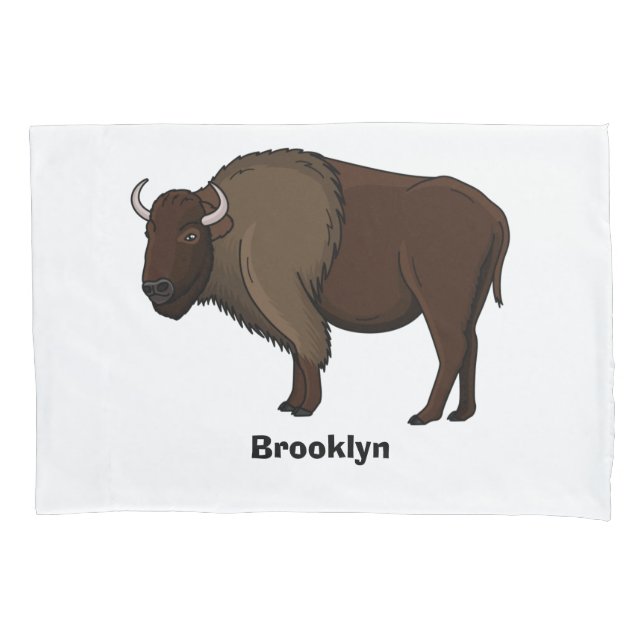 Funda De Cojín Feliz ilustracion de búfalo de bisonte americano  (Anverso)